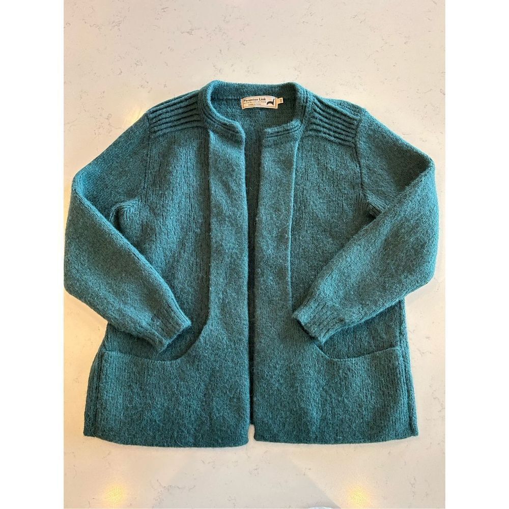 Peruvian link 100% alpaca emerald green open front cardigan one size
